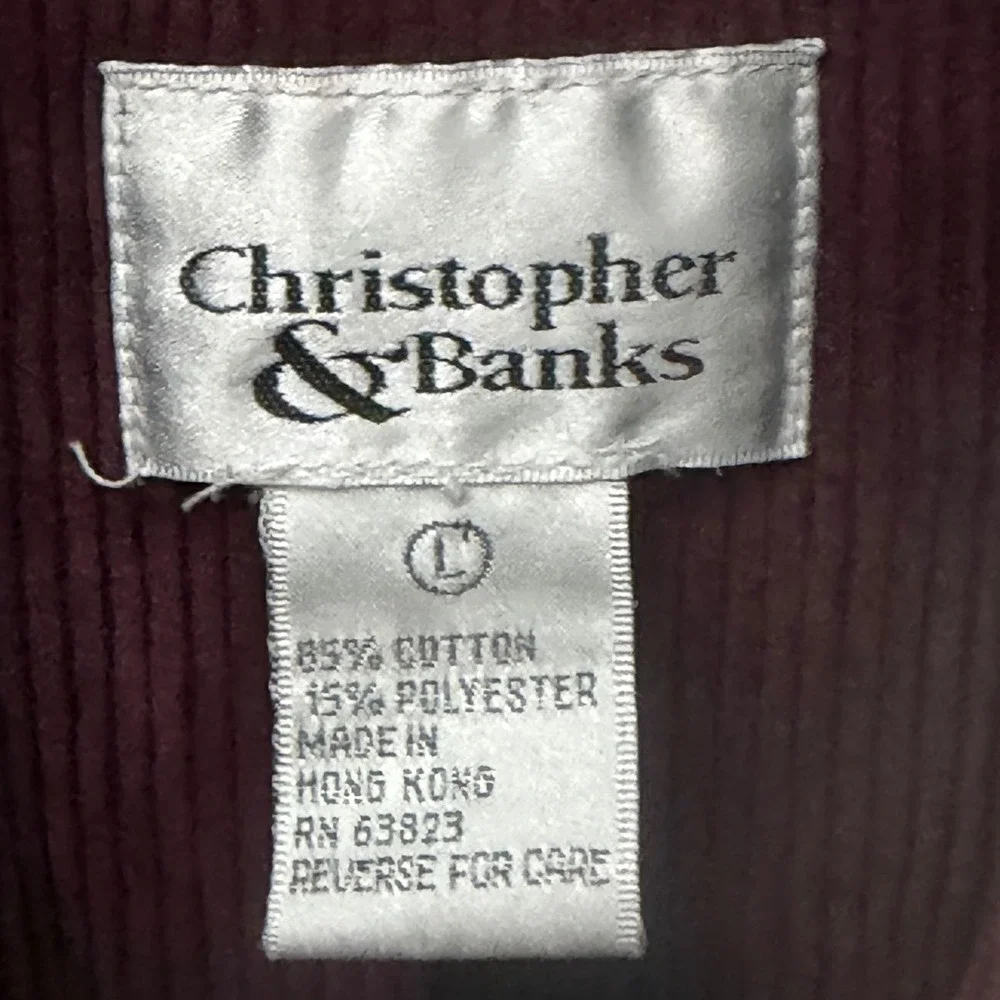 Christopher & Banks Large Vintage Corduroy Vest Maroon Embroidered Cabin Moose
